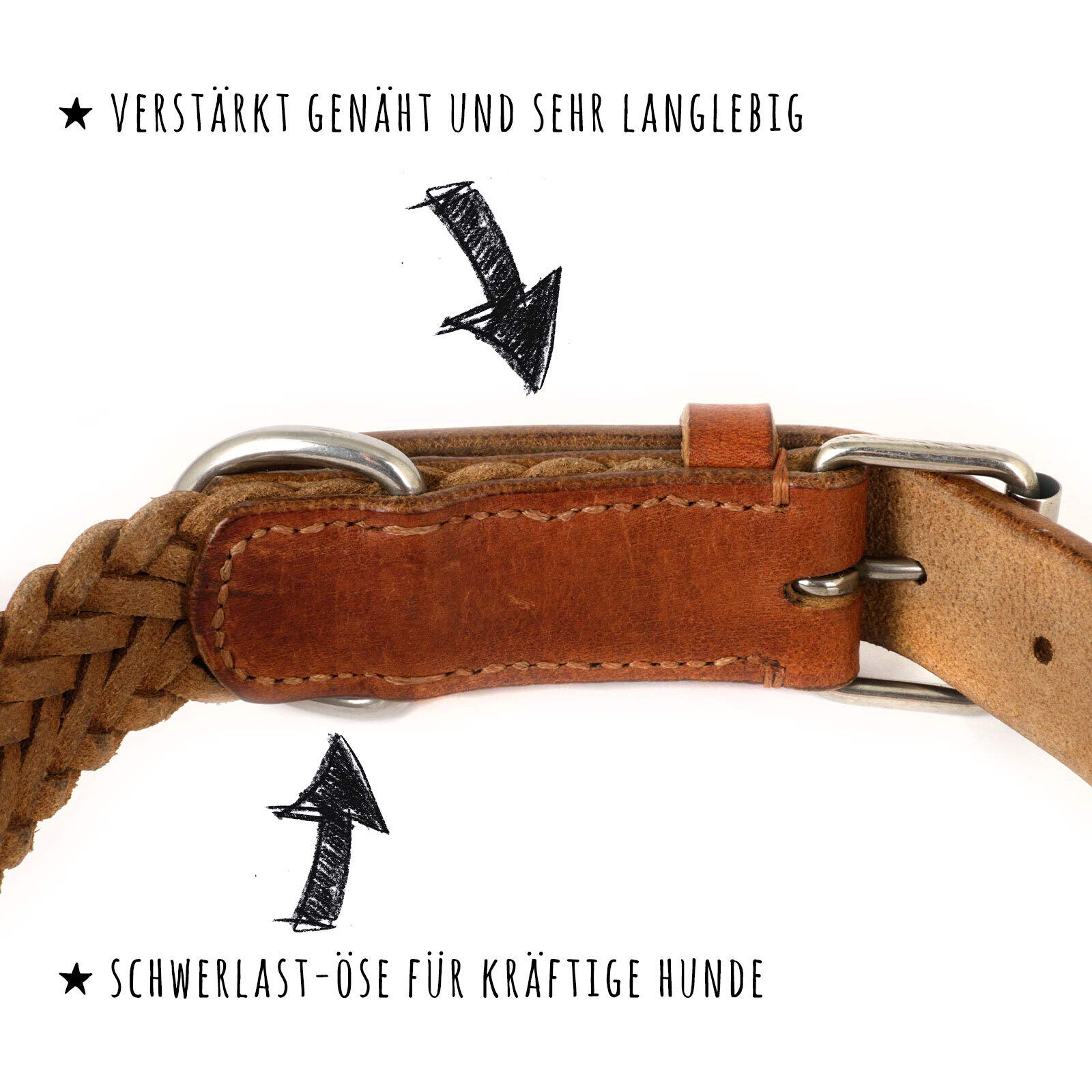 Monkimau Halsband für Hunde aus echt Leder geflochten verstellbar (55 - (30mm))