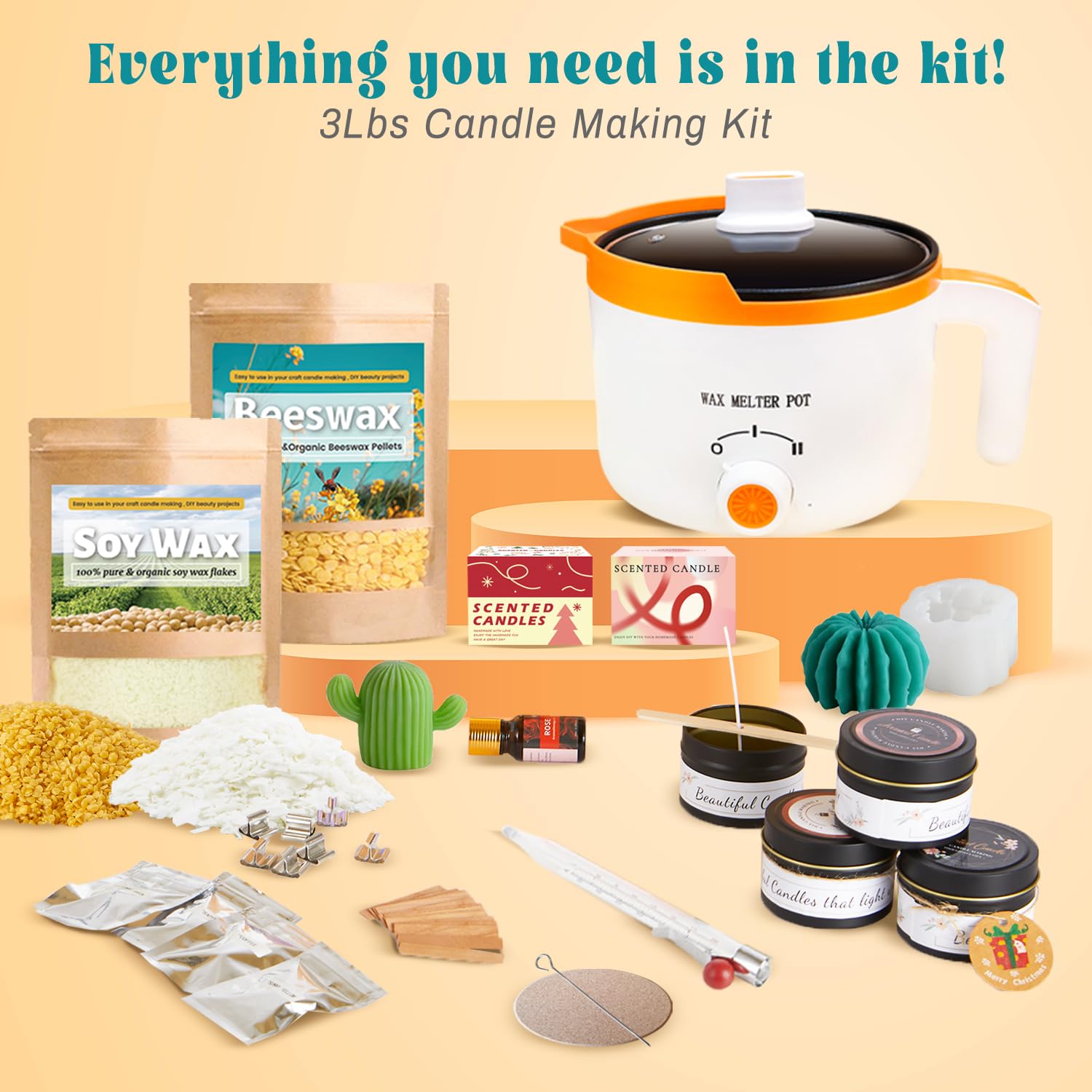 Ksedcon Kit Completo para Hacer Velas Aromáticas Incluye Cera de Soja, Cera de Abeja, Frascos, Moldes de Cactus ¡Regalo Perfecto DIY!