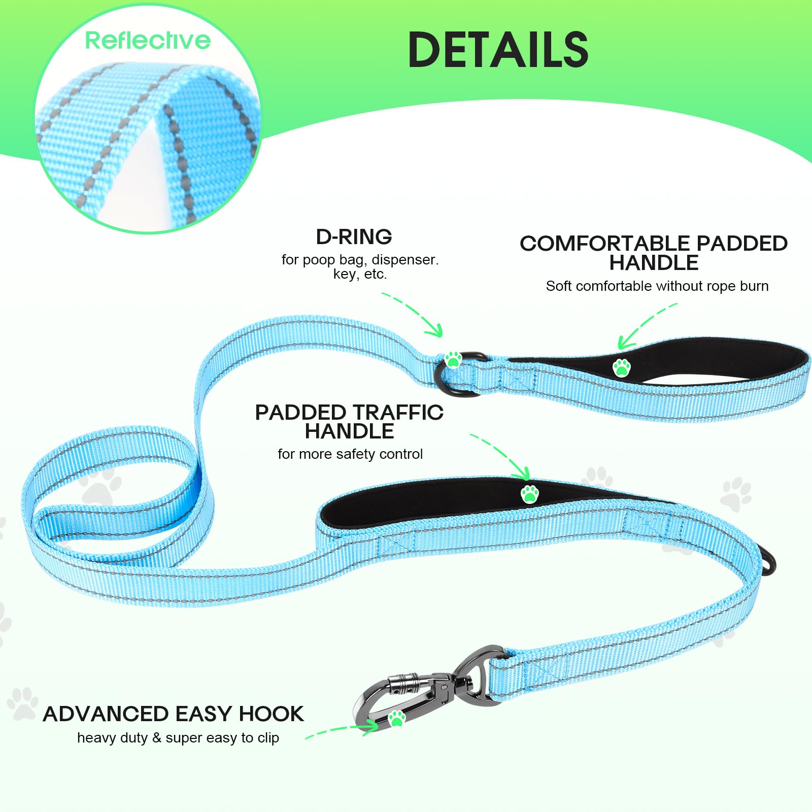 Ellichom 5/6 FT Reflective Dog Leash with 2 Comfortable Padded Handles, Tangle Free Dogs Leashes for Training,Walking Lead for Large, Medium Dogs (Pink, 5FT)