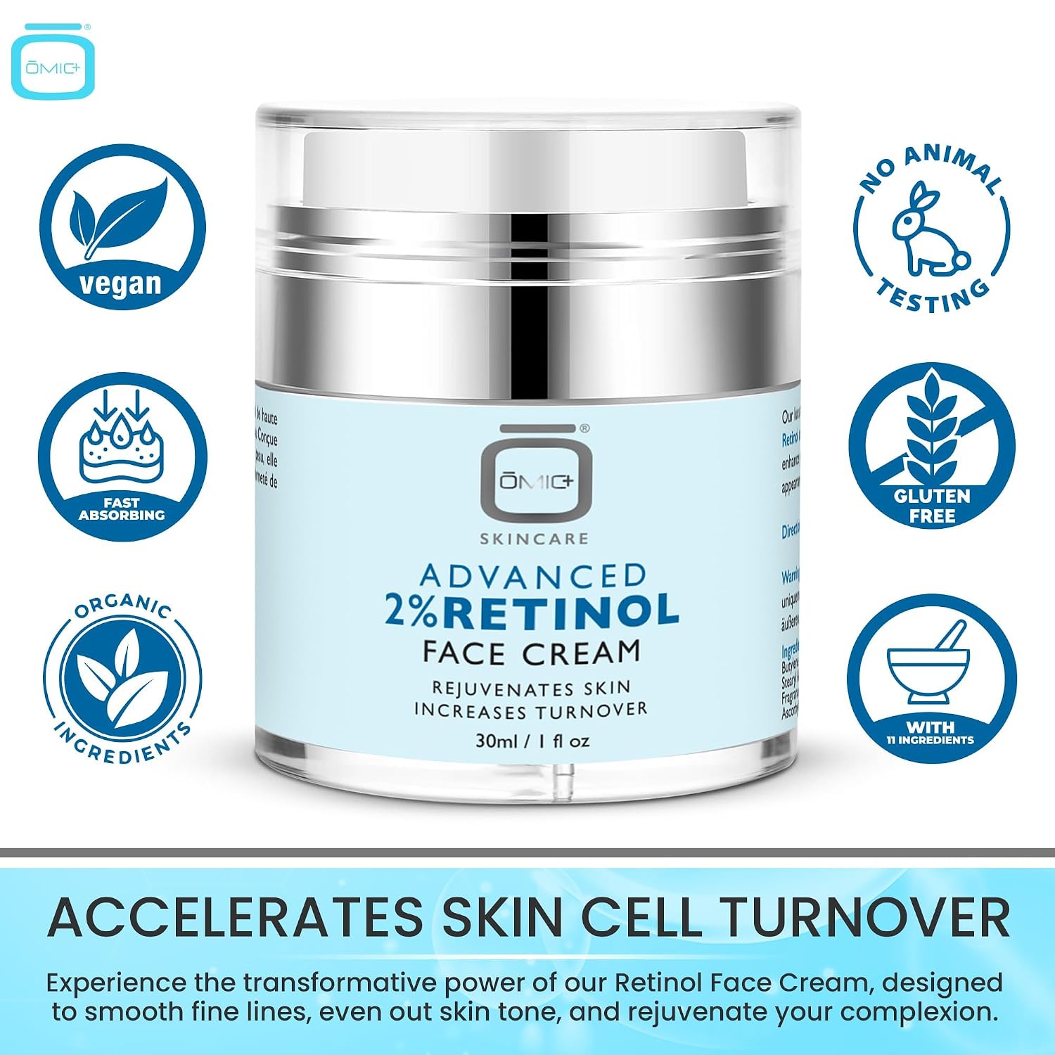 OMIC 2% Retinol Cream - Brightening Cream for Dark Spots - 30g / 1.6 oz - Moisturizing Beauty Cream for All Skin Types - Polishes Dull Skin & Restores Radiance