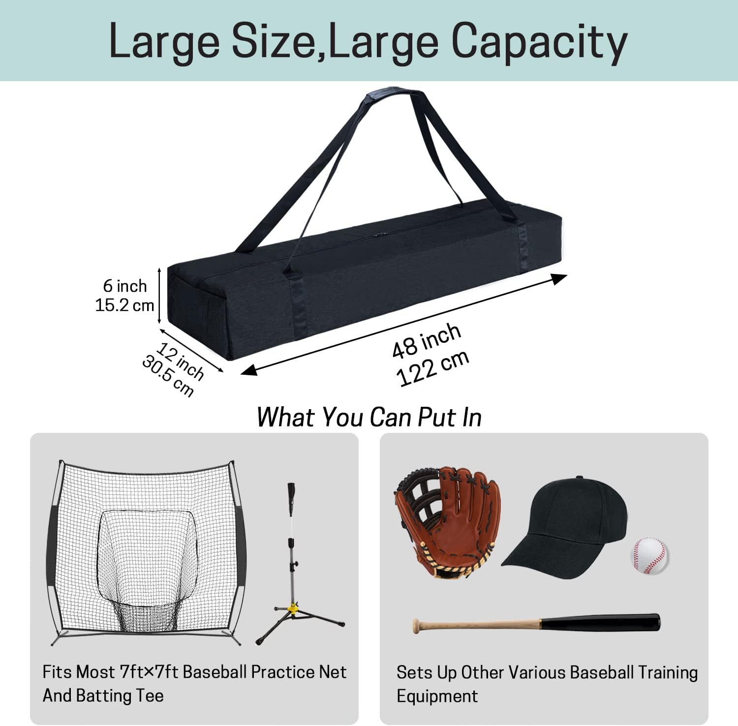 VISEMAN Baseball Softball Bow Style Net Replacement Bag Only,Baseball Practice Net Bag,Baseball Net Duffel Bag - Fits 7 x 7 Practice Net Systems for Teams & Coaches