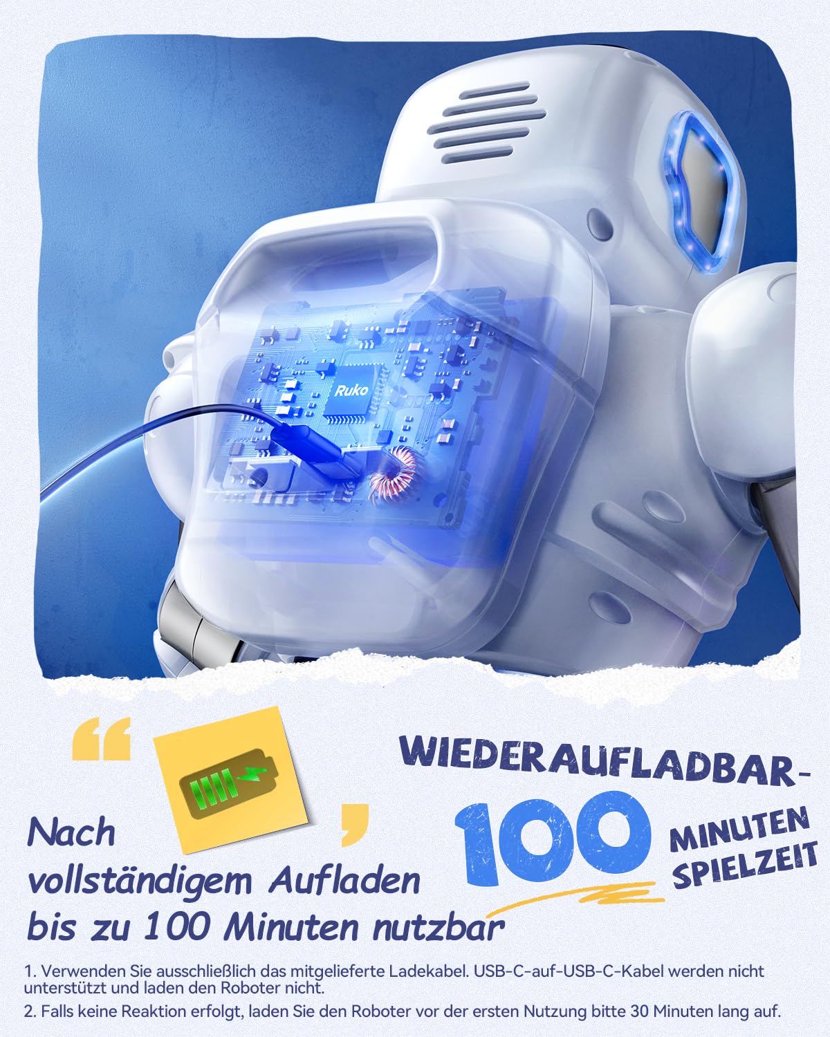 Ruko 1088 Intelligenter Roboter für Kinder, Großer programmierbarer interaktiver RC-Roboter mit Sprachsteuerung und App-Steuerung, Roboter Spielzeug für Kinder von 4–9 Jahren, Blau