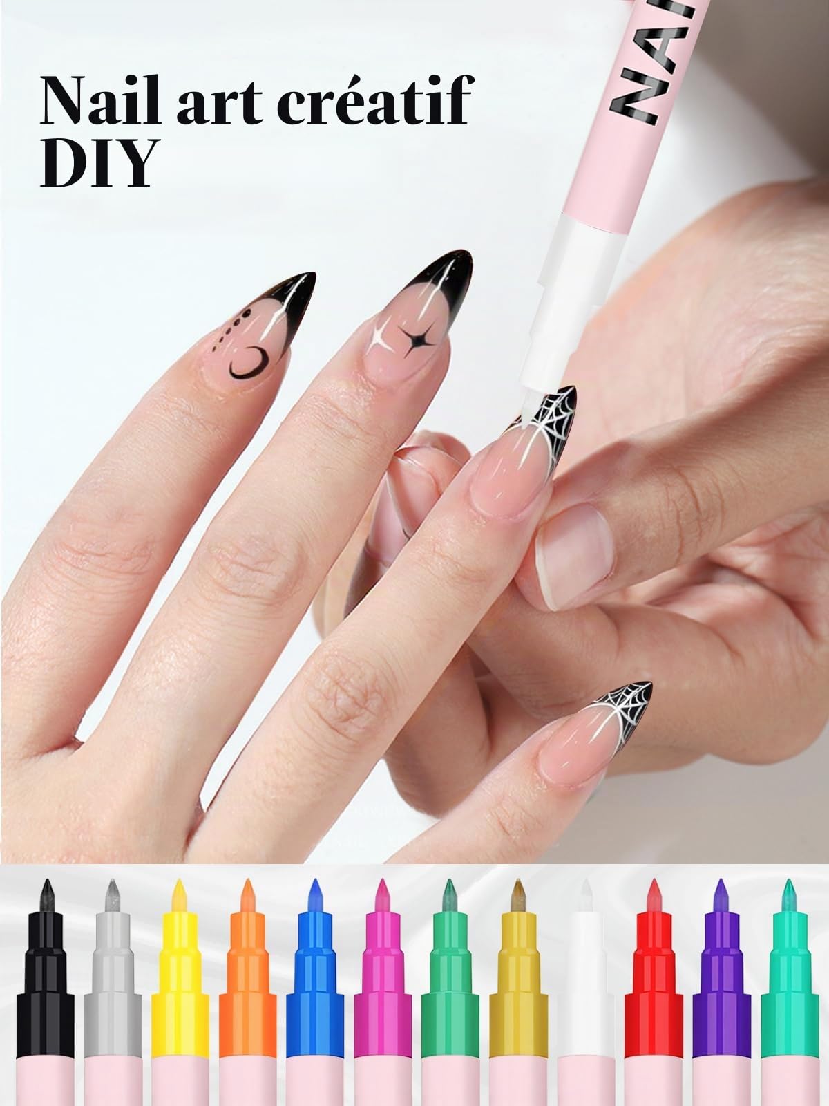 EBANKU Nail Art 3D 0,7 mm Vernis à ongles à séchage rapide Marqueurs pour nail art Peinture acrylique Point Graffiti Dotting Liner Stylo Outils pour la maison le salon manucure (12 colors)