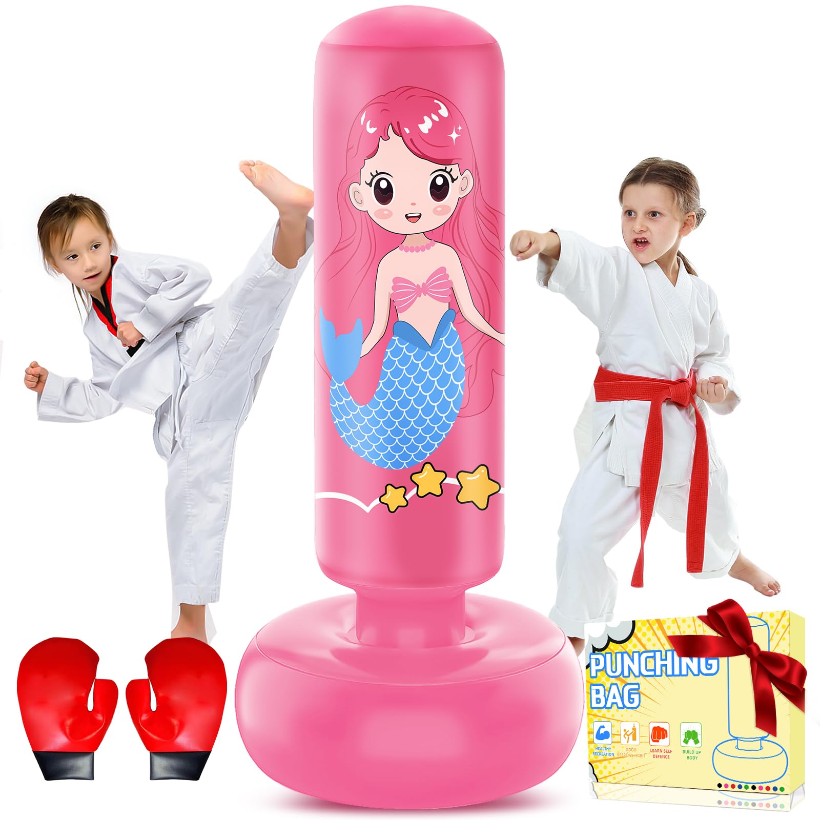 Inflatable Punching Bag for Kids 3-8, 47'' Boxing Set With Gloves, Kicking Bag for Training Karate, Taekwondo, MMA