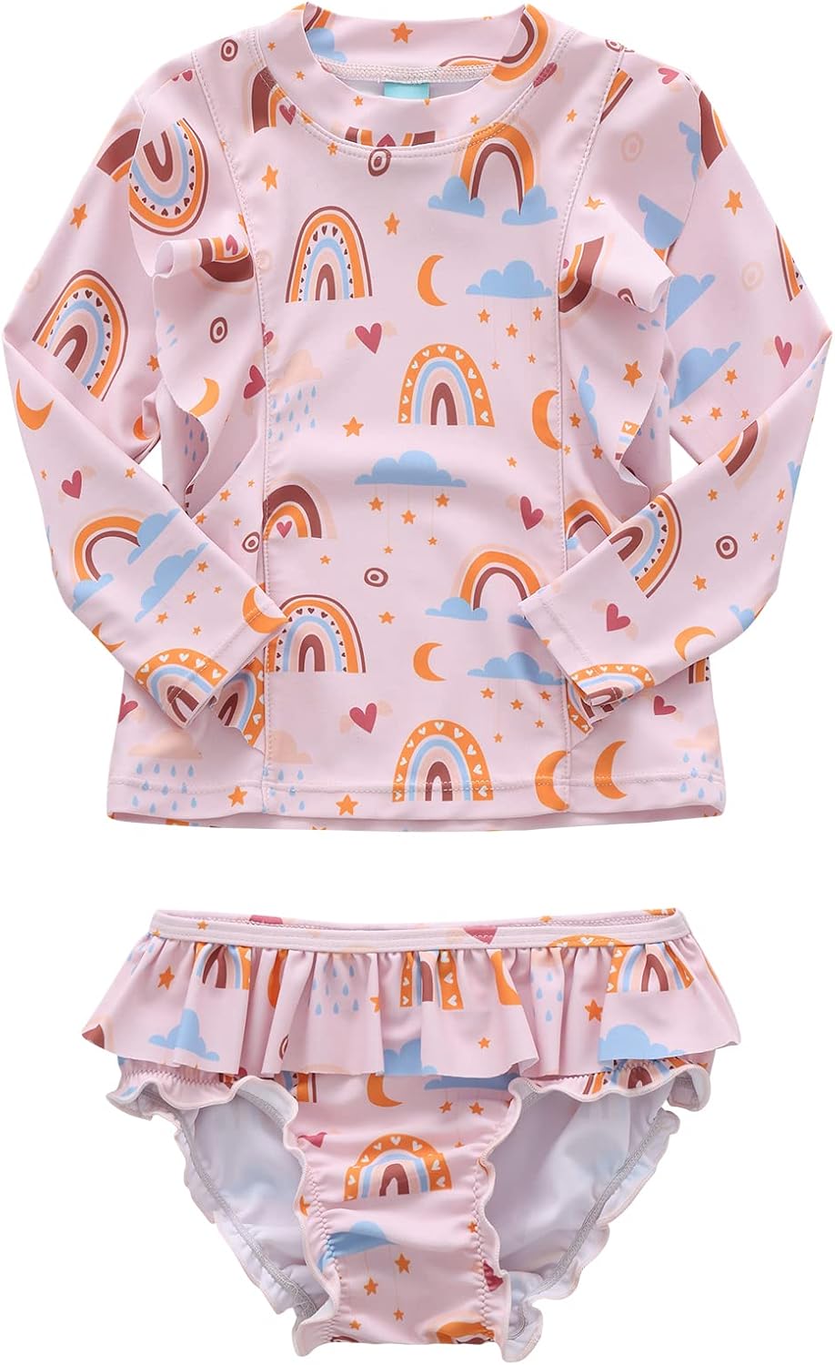 Baby Girls Two Piece Rash Guard Swimsuits Set Long Sleeve Hawaiian Bathing Suits with UPF 50+ Sun Protection