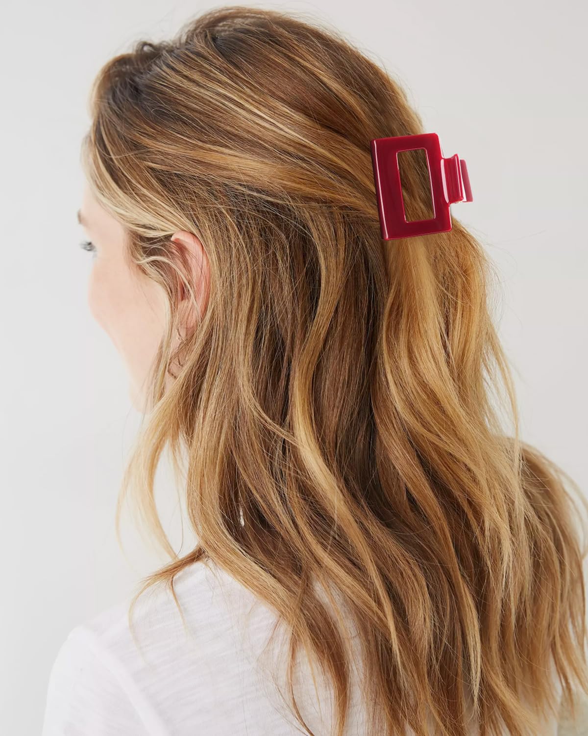 MAORULU Medium Acetate Hair Claw Clip for Women - 2 Inch Cute Square Jaw Clip for Thin and Medium Hair, Cherry Red - Image 9