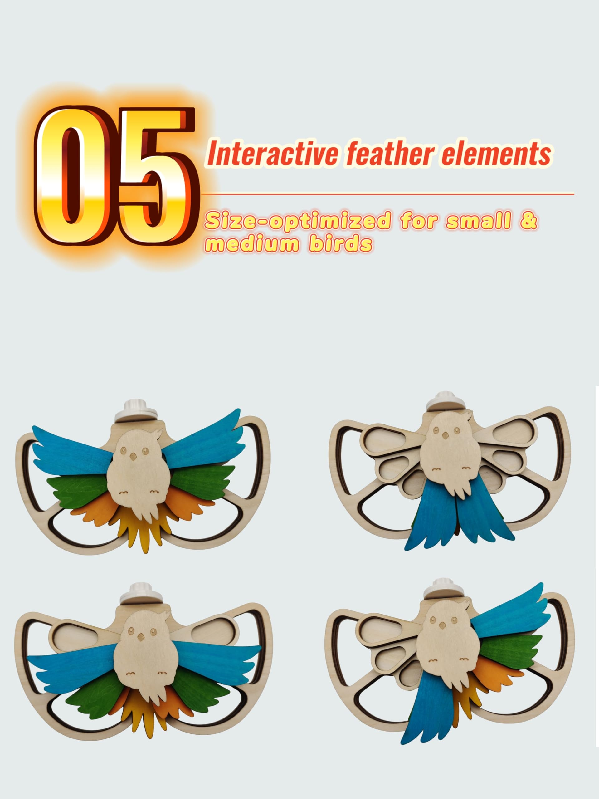 Interactive Parrot Foraging Toy - Natural Wood Puzzle Feeder & Chewable Perch for Small & Medium Birds (Conures, Cockatiels, Lovebirds) - 6 Hidden Food Holes, Movable Feathers & Easy Cage Mount - image 8