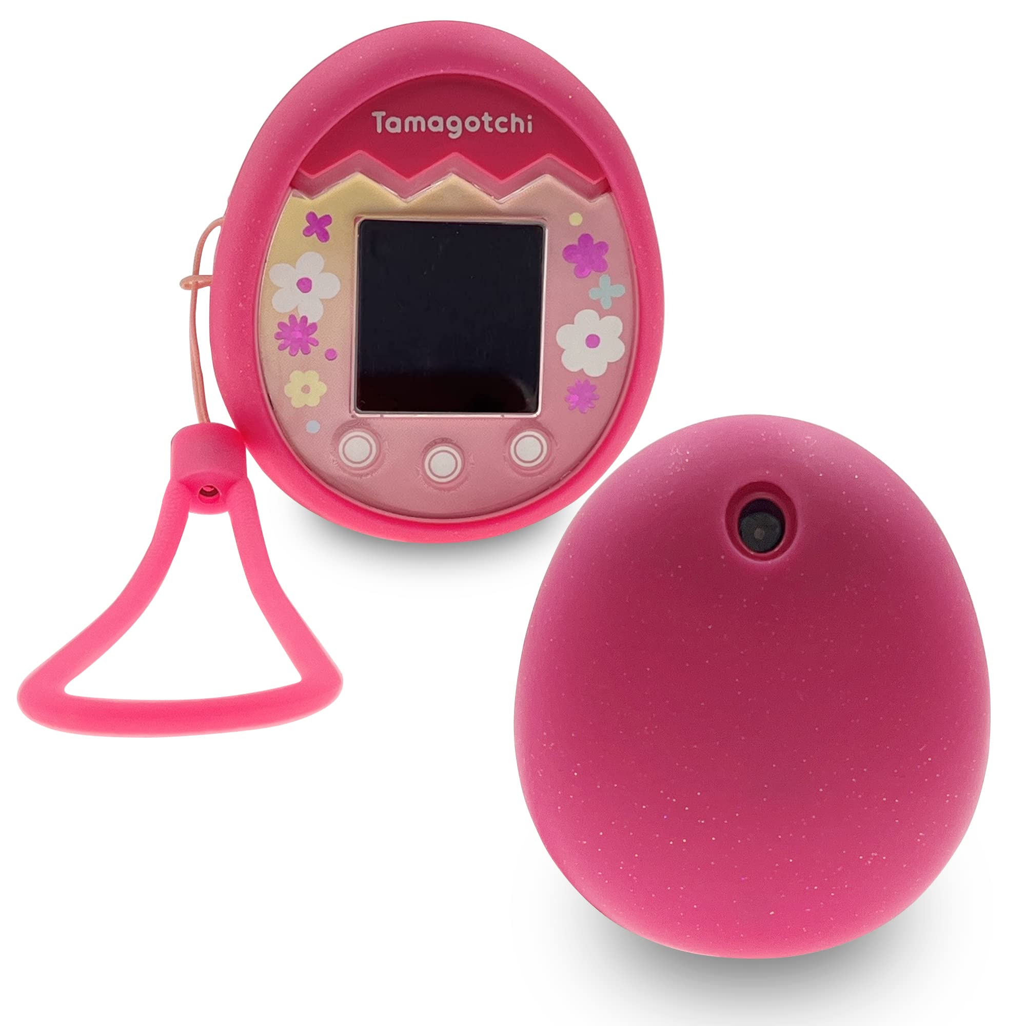 Xcivi Silicone Cover and Lanyard for Tamagotchi Pix Virtual Interactive Pet Game Machine, Silicone Shell Compatible with New Tamagotchi PIX (Pink-Pink