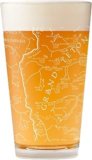 Grand Teton National Park Line Map Pint Glass - 16 oz Beer Glasses, Durable Bar Glassware, Dishwasher Durable Drinking Glass, Great Gift