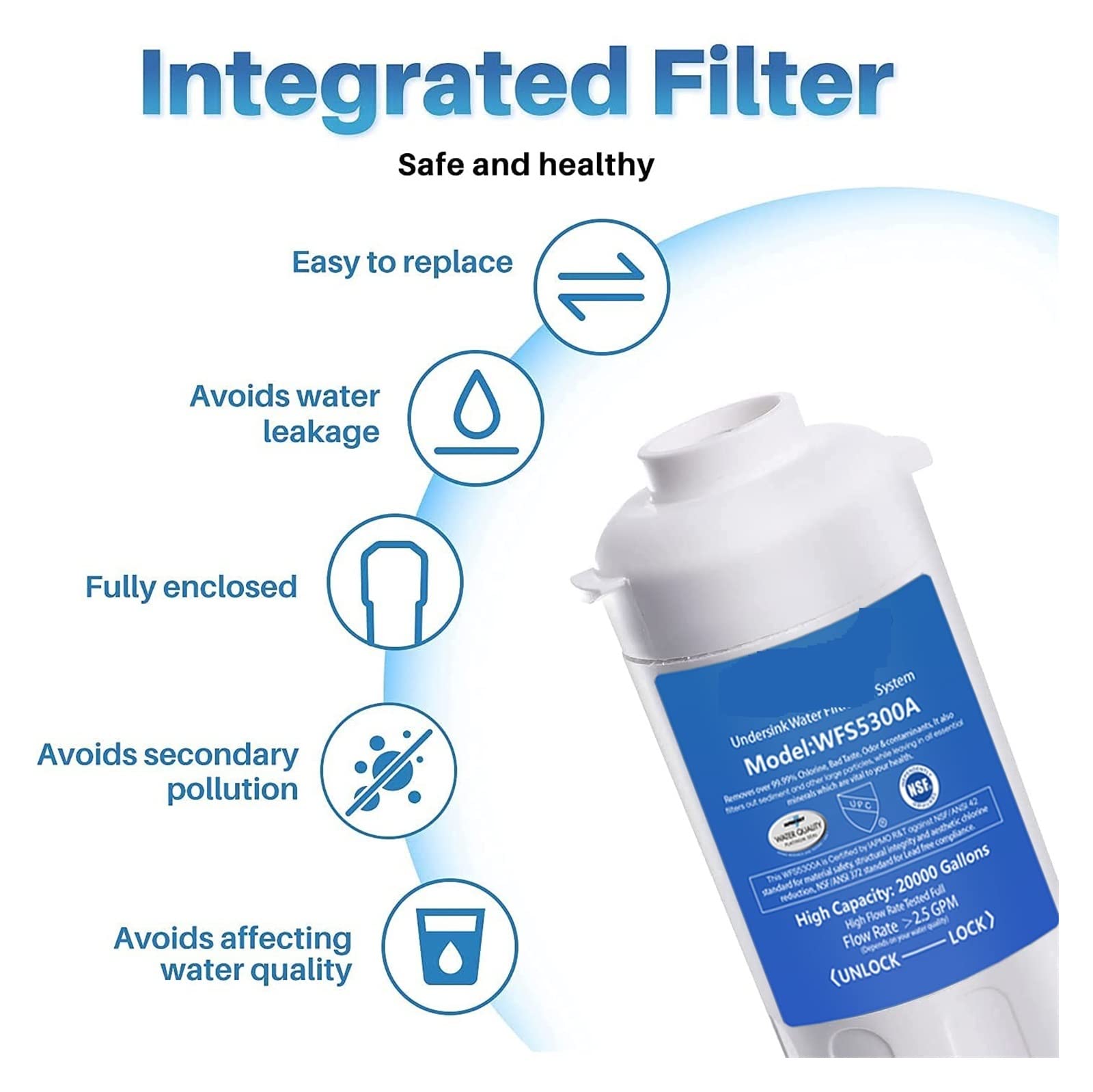 System filtracji wody, Wymienny filtr wody WFS5300A Pod zlewem System filtracji wody pitnej z bezpośrednim podłączeniem pod ladą(1x Replace Filter)