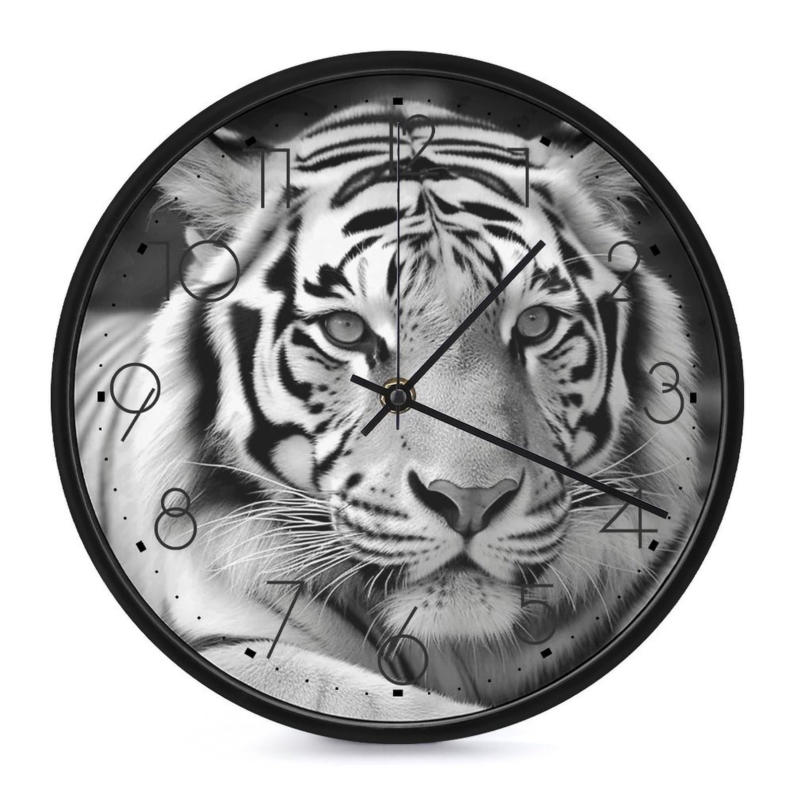Horloge murale tigre noir et blanc 25 cm silencieuse pour salon