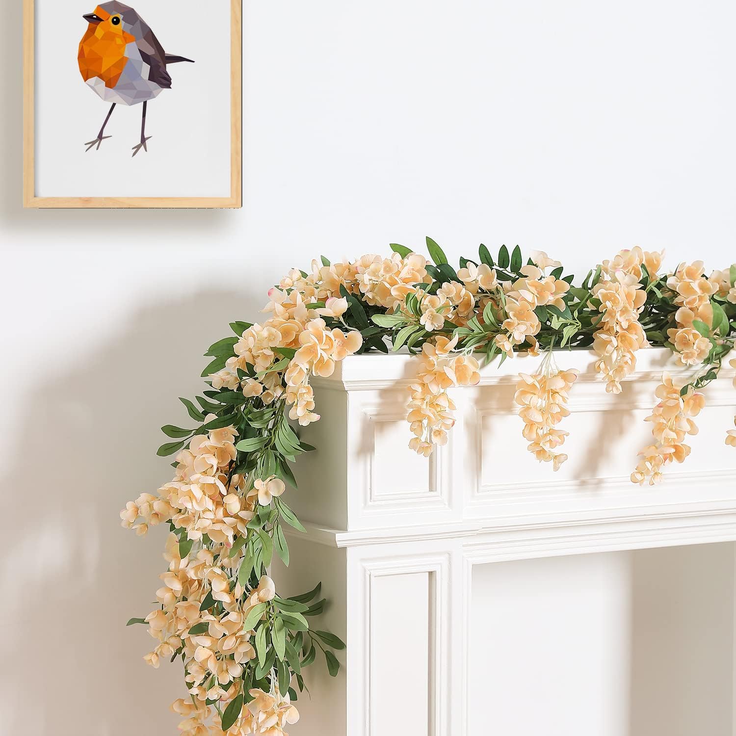 Duovlo 4 Stück 1,8 m/Stück Kunstseide Glyzinie Girlande hängende Blumenrebe für Zuhause Outdoor Garten Zeremonie Hochzeit Bogen Blumendekoration (Champagner)
