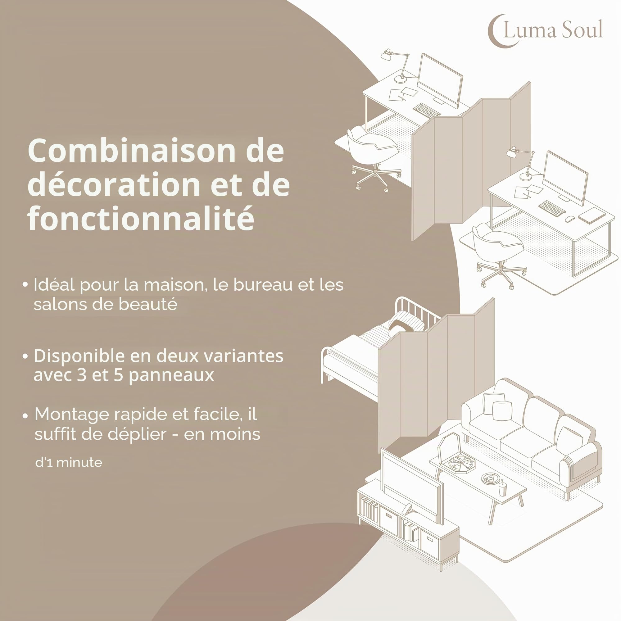 Paravent Intérieur 3 Panneaux Simple Face Pliable - Style Bibliothèque - Separateur de Pieces y Cloison de Separation - 135x172cm
