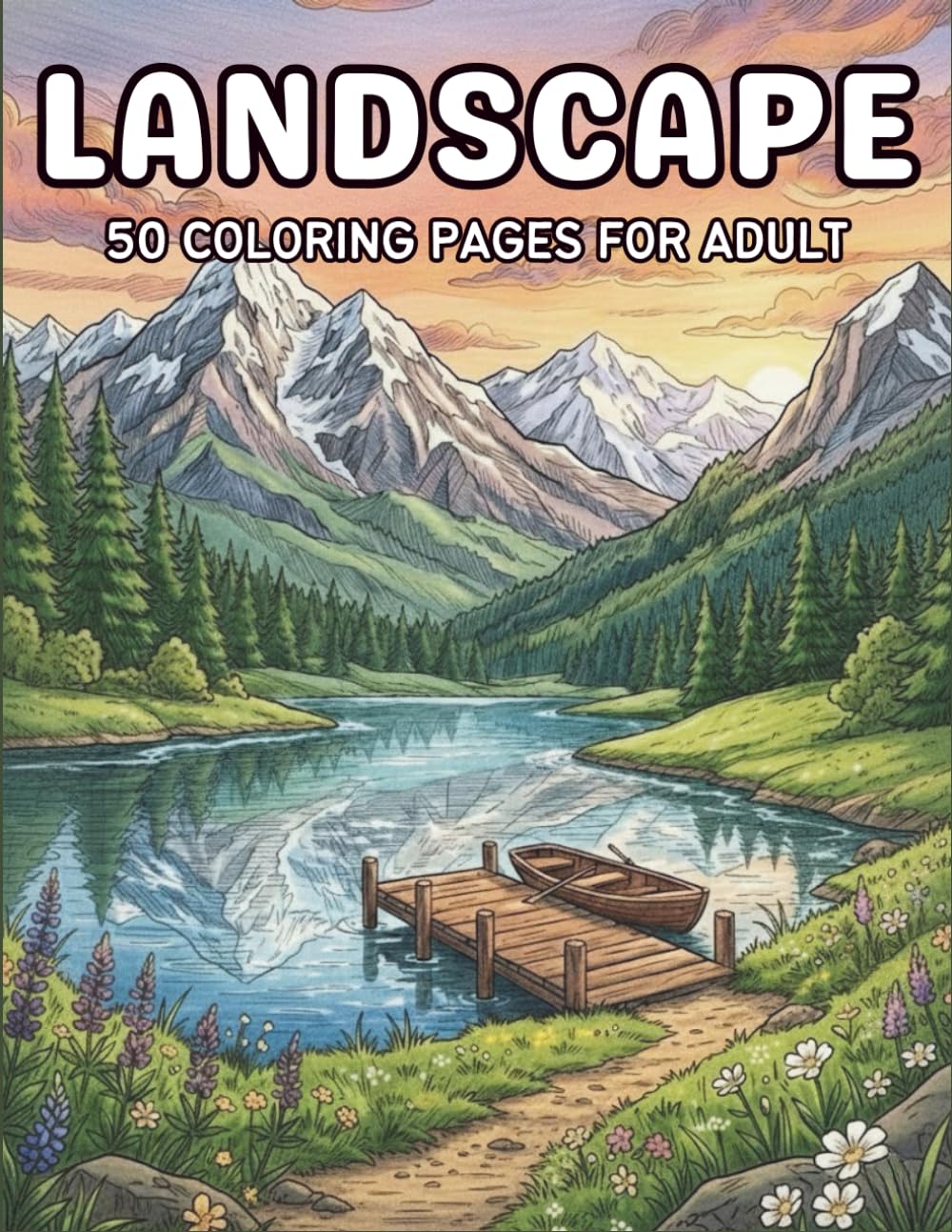 Landscape 50 Coloring Book For Adults: Relaxing Landscapes for Stress Relief and Mindfulness