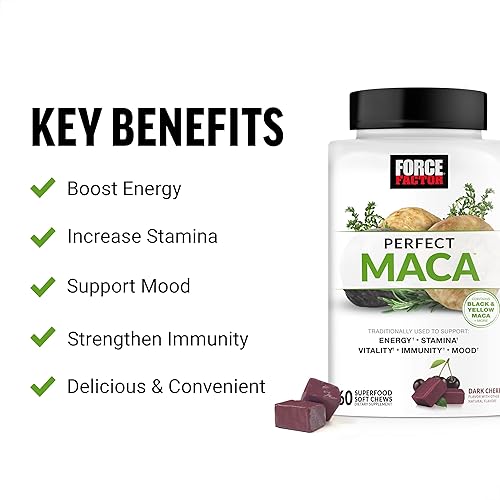 Miniatura 3 de Force Factor Suplementos de maca y hongos con 7 hongos, raíz de maca, vitaminas, 60 masticables suaves cada uno