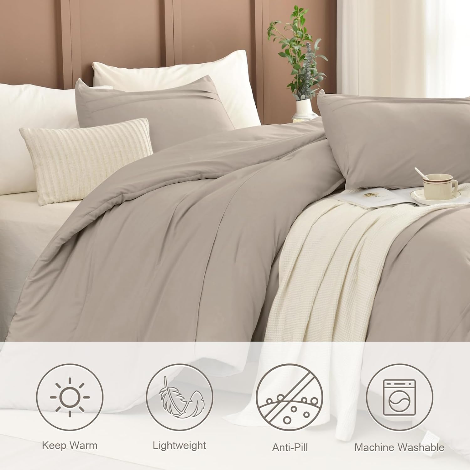 Masaca Oversized King Comforter 128x120,Linen Like Textured Pinch Pleated Bedding Comforter Set,3Pcs Extra Large King Size Solid Color Comforter Sets Vintage Farmhouse Bedding Set Ultra Soft Oversized King Plus 128x120 1-linen