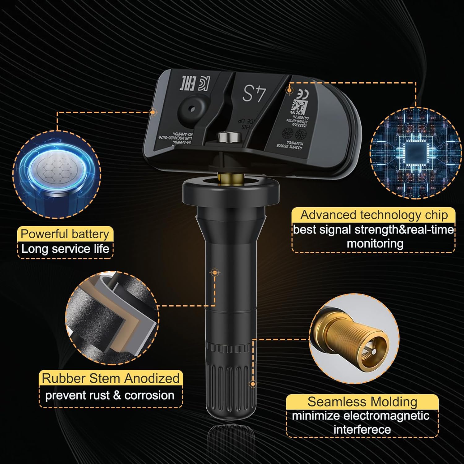 TPMS 434Mhz Pre-Programmed Tire Sensor Fit:-Chevy Silverado 22-24/Tahoe 21-23/Suburban 21-23/Corvette 20-23/-GMC Yunkon 21-23/Yunkon All 21-23/:-Cadillac Escalade 21-23/OE#13533166(Set of 4)