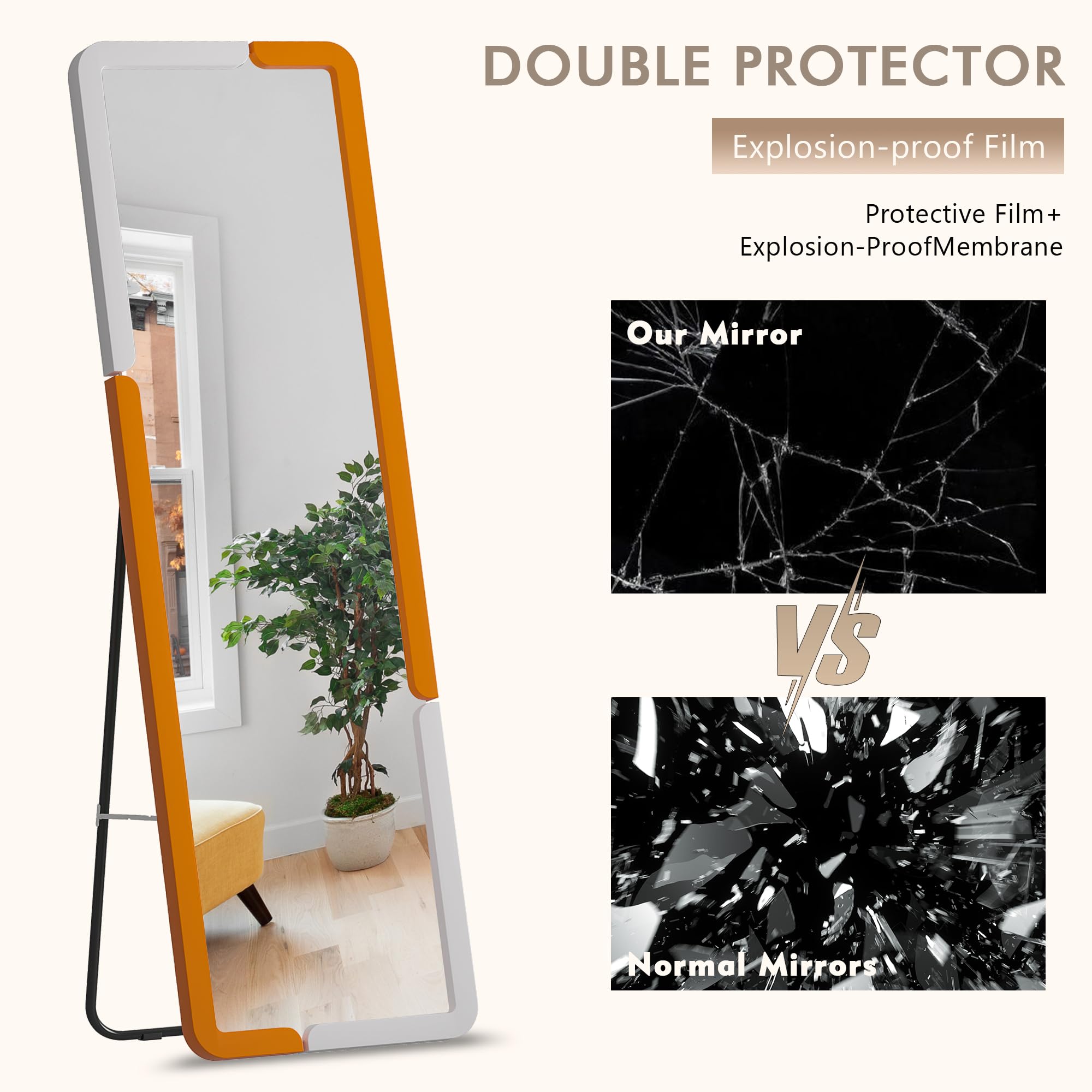 Grand Miroir Sur Pied En Bois 160x40 Cm - Moderne Arc Blanc/Violet - Pour Chambre, Salon Et Dressing