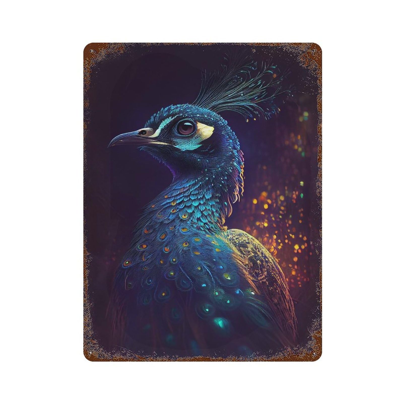 Rust Effect Peacock Lighting Decorative Tin Sign 15.7"x11.8", Vintage Wall Decor for Farmhouse, Kitchen And Entryway Decor