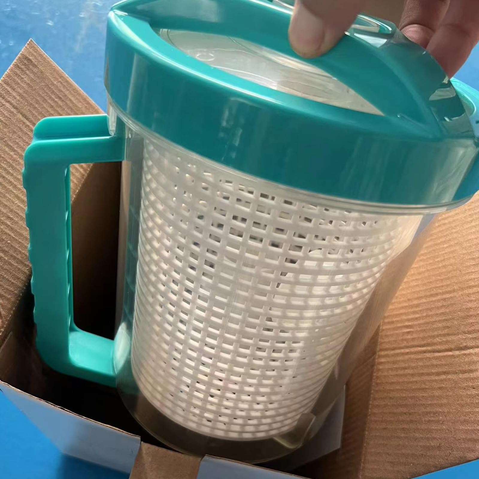 Práctica trampa para hojas de mantenimiento de piscina con tapa fácil de abrir, bidón de piscina en línea, gran capacidad, recogecestos, cesta de trampa