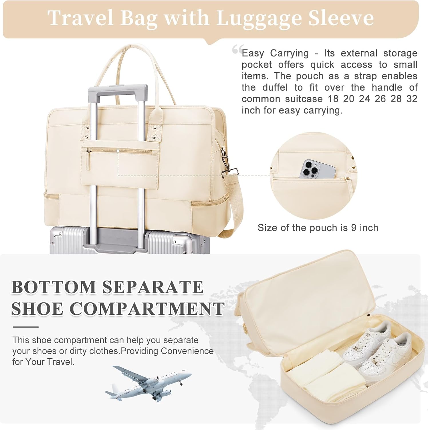 Weekender Bags for Women,Travel Duffel Bag Personal Item Bag with Shoes Compartment,Overnight Carry On Bag with Wet Pocket, Travel Bag 3Pcs Set