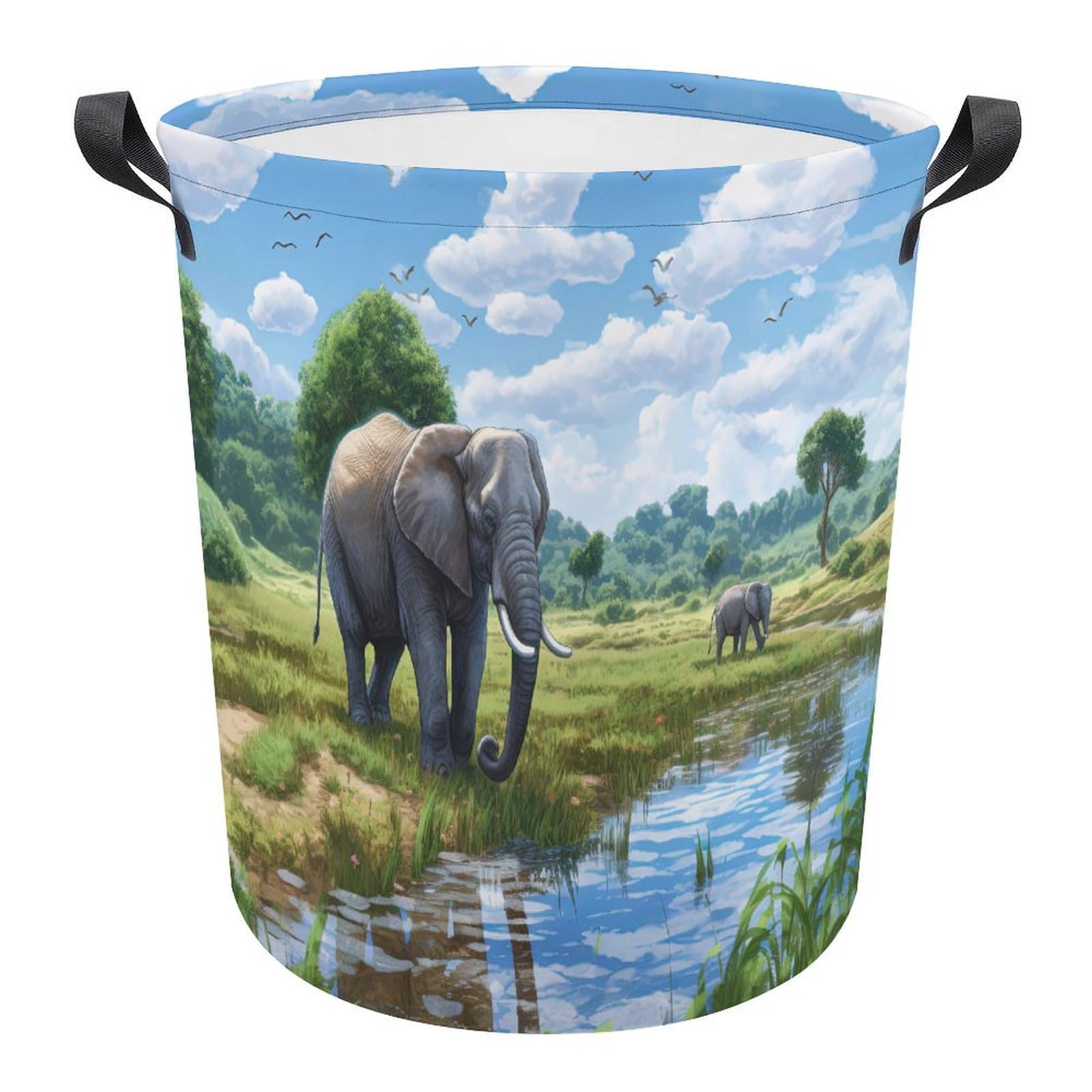 Cesta de lavadero de elefante africano redonda de 34x42cm para ropa sucia