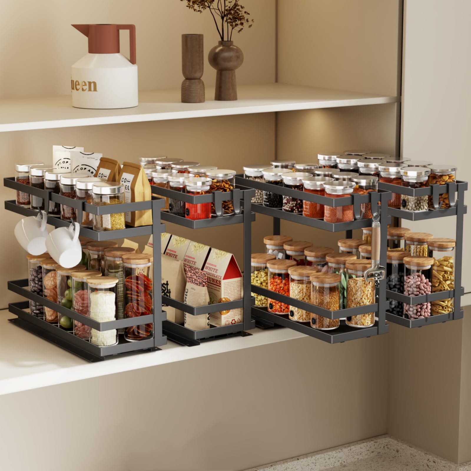 Photo 1 of Magheo Pull Out Spice Rack Organizer for Cabinet, 4 Pack Metal Seasoning Organizer Slide Out Spice Storage Shelf No Assembly Vertical Spice Rack Pullout for Kitchen & Bahthroom No Drill(2 Tier,Black)