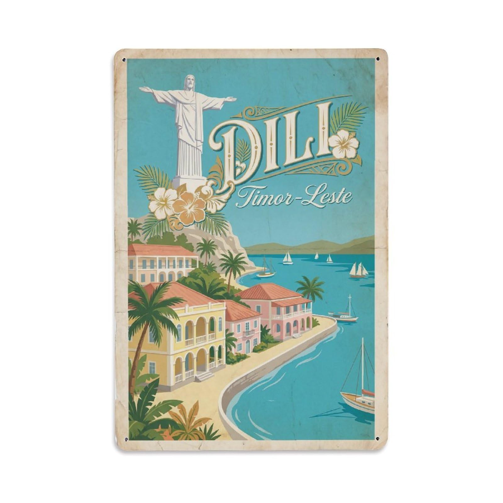 Huiyhb 8X12inch(20X30cm) Retro East Timor Dili Travel Metal Tin Sign