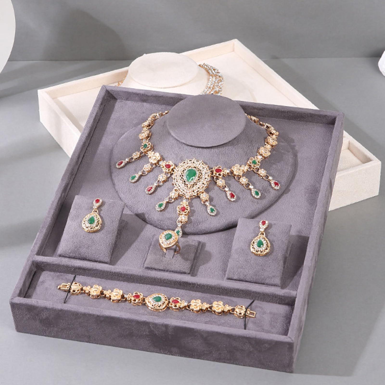 Bandeja multifuncional para cajón de joyería, placa de almacenamiento de terciopelo para anillos, collar elegante, pulseras, organizador de pendientes, pulsera, collar, soporte para pendientes