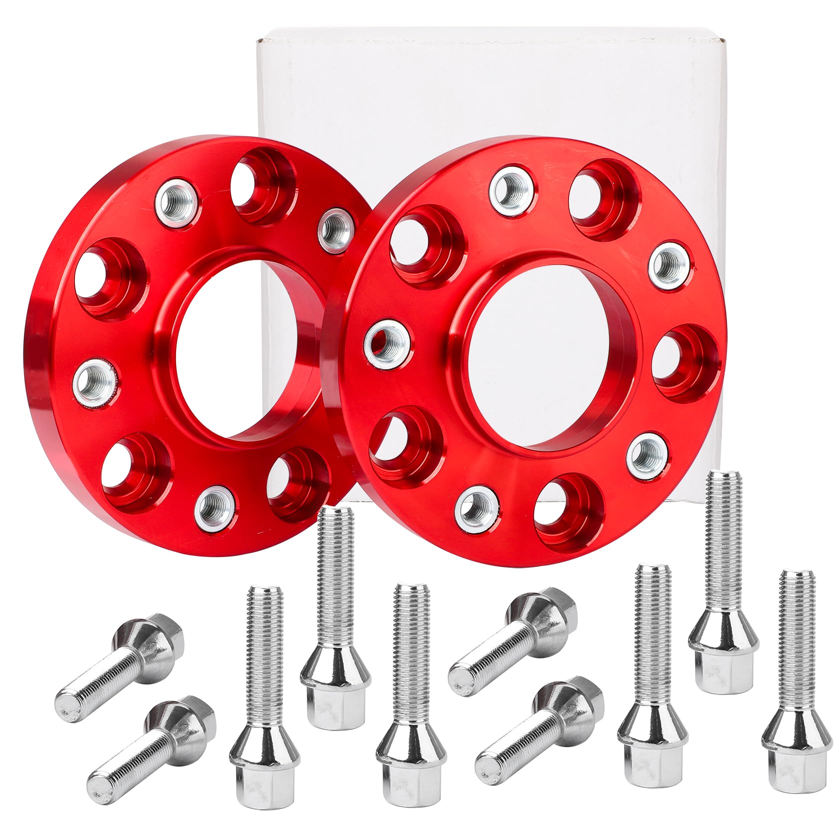 Pindex Lot de 2 Élargisseurs de Voie 5 X 112 20 mm pour A4 A5 A6 A7 Plaques de Direction 66,5 mm avec 10 Boulons de Roue M14 X 1,5 Rouge