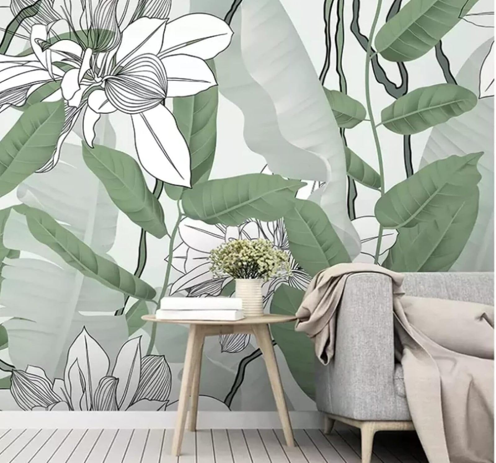 Wallpaper-3D-Xlm 400Cm×280Cm(B×H) Fresh Forest Large Banana Leaves Flowers 3D Wallpaper Easy Install Feature Office Living Room Sofa Bedroom Tv Background Wall Decoration-400Cm×280Cm