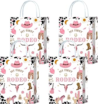 Brattol 16 Pieces My First Rodeo One Birthday Party Favors Bags,Cowgirl 1st Bday Gift Snacks Treat Candy Favors Bags with Handles for Cowgirl 1st Birthday Party Decorations
