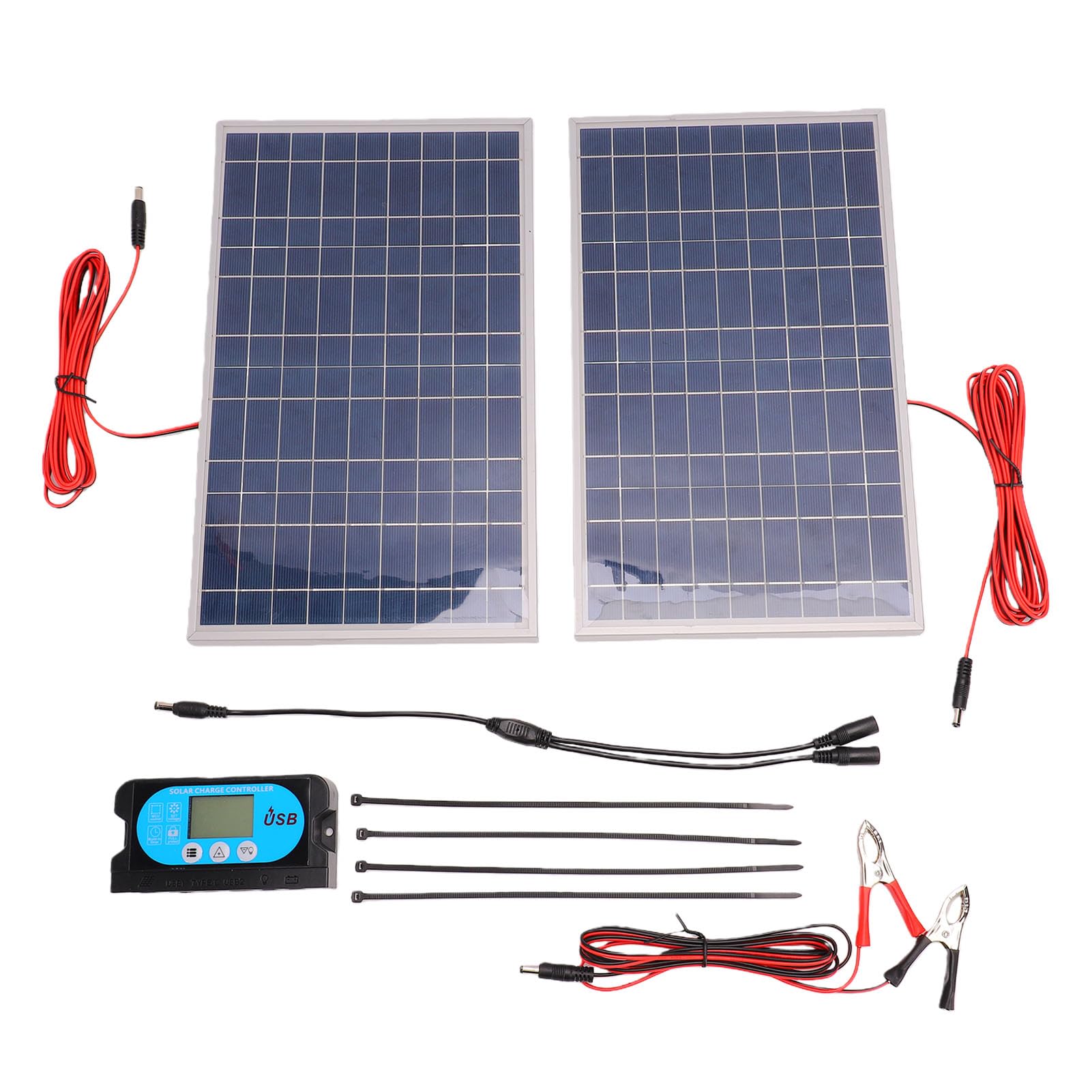 Solarpanel-Kit 80 W, Monokristallines Solarpanel-Controller-Kit mit 60 A Laderegler, Dual-Chip-Design, 2 Stück 40 W Panels für Wohnmobil, Boot, Heim-Off-Grid-System