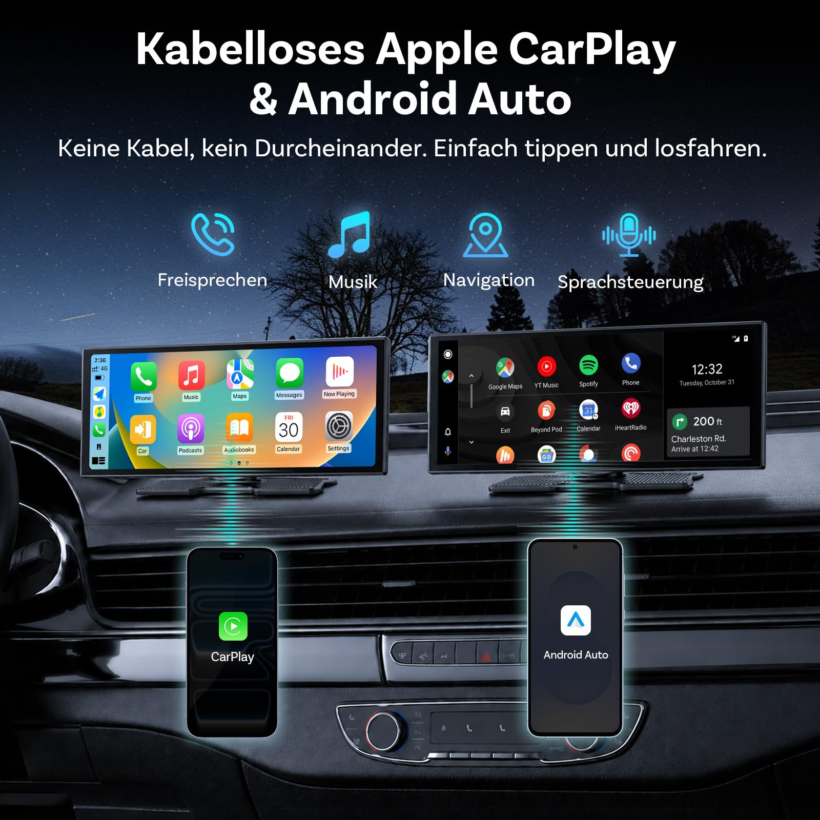 OTTOCAST ScreenFlow 11,4 Zoll kabelloses CarPlay & Android Auto Display | Auto Monitor mit Split-Screen, 1080P Rückfahrkamera, Dual-WLAN & Bluetooth, Netflix/YouTube, Universal für PKW, SUV & LKW