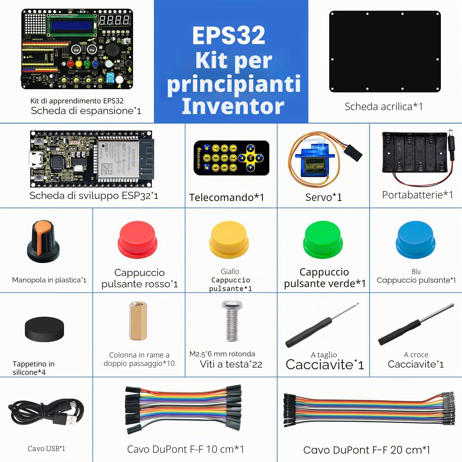 KEYESTUDIO Inventor Starter Kit for Arduino ESP32, Hardware Comes Pre-Connected, Easy to Get Started Coding and Electronics, 15 Modules, 30 Projects(with ESP32)