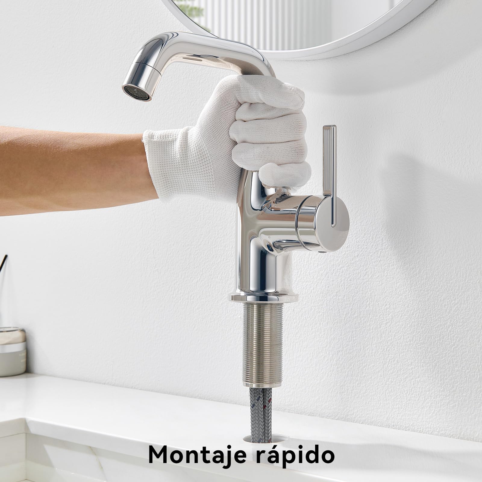 CECIPA Grifo lavabo función arranque frío para lavabos sobre encimera Cromo | Grifo de baño giratorio 360°, ahorro de energía y agua, sin plomo para seguridad, compatible con agua fría y caliente