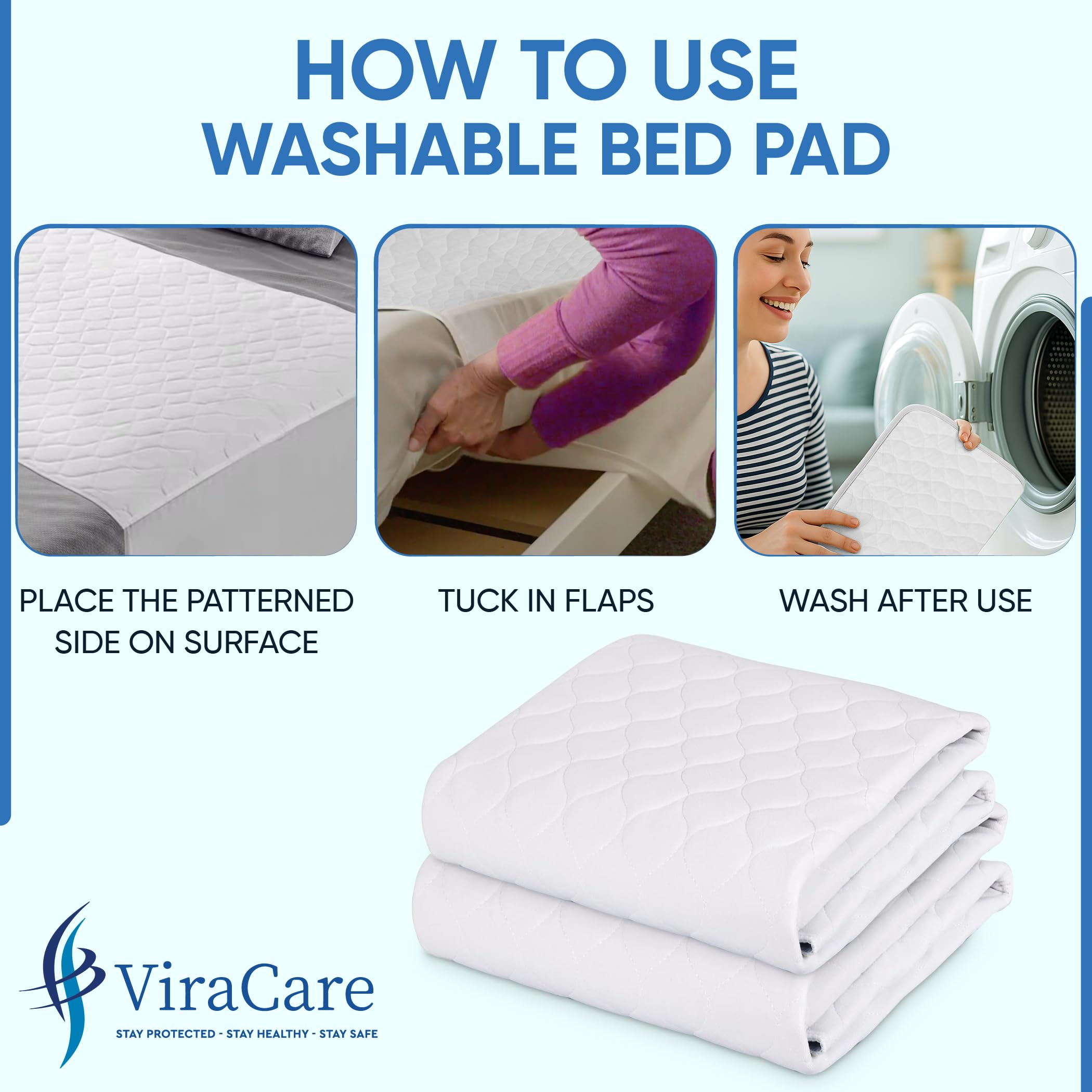 Lot de 2 alèses lavables pour incontinence - Blanc - 90 x 150 cm - Pour lit king size - Avec plis