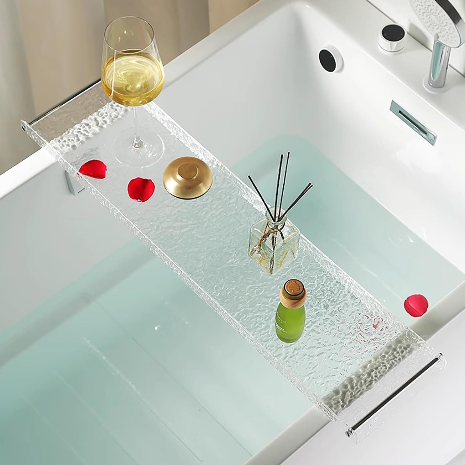 Vassoio Portaoggetti In Acrilico Per Vasca Da Bagno Con Manici In Metallo - Spa Impermeabile Per Il Relax, Essenziale Per La Cura Di Sé, Per Gli Amanti Del Bagno E Per Un'Esperienza Spa A Casa - Tras