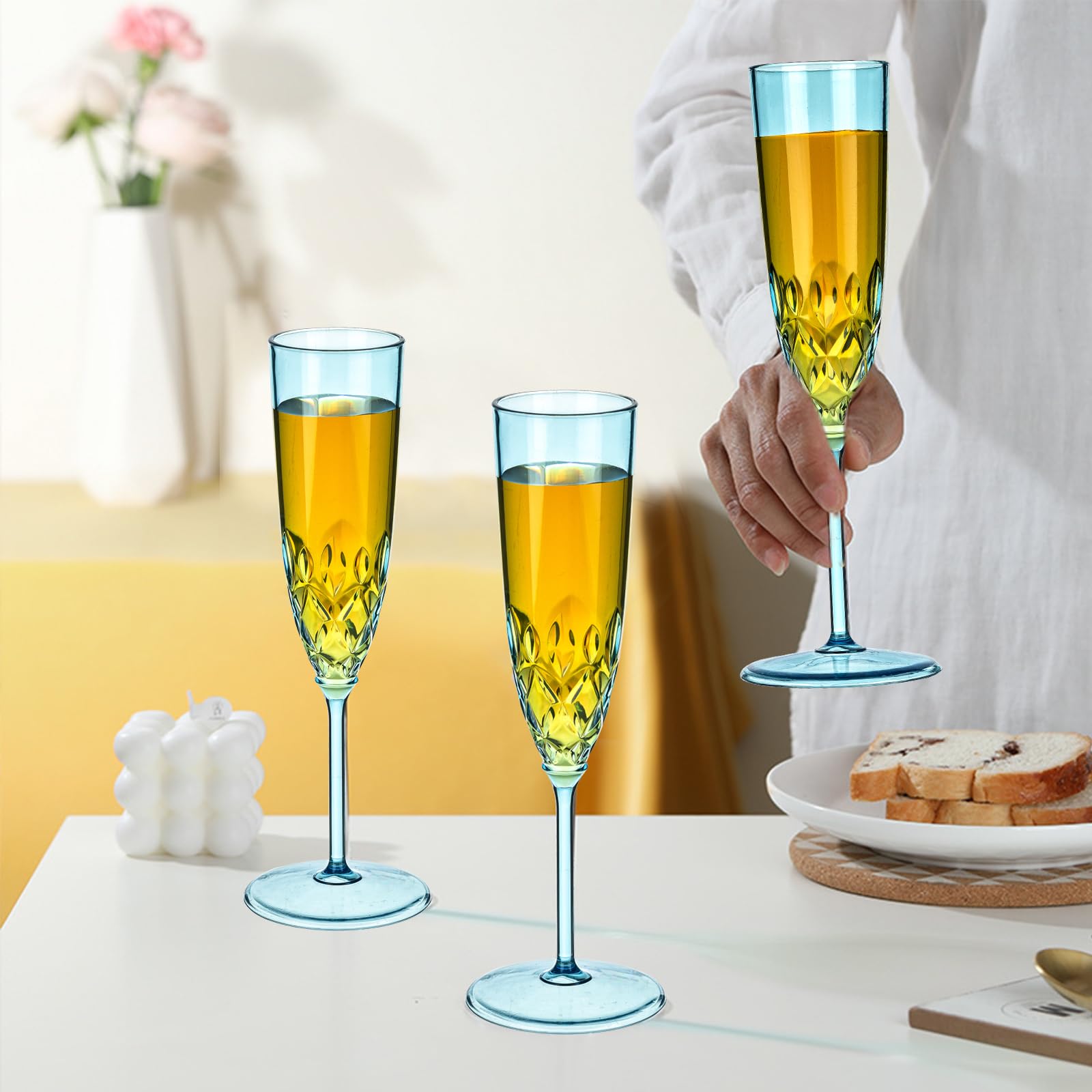 Paquete de 48 copas de champán de plástico, irrompibles, reutilizables, transparentes, de acrílico, irrompibles, elegantes, para fiestas, cócteles, bodas, cumpleaños, bares, color azul