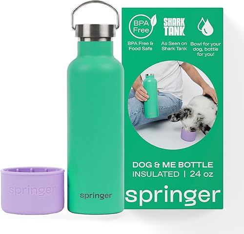 Springer Dog and Me - Botella de agua aislada de acero inoxidable de 24 onzas, fría durante más de 12 horas, botella de agua portátil para perros