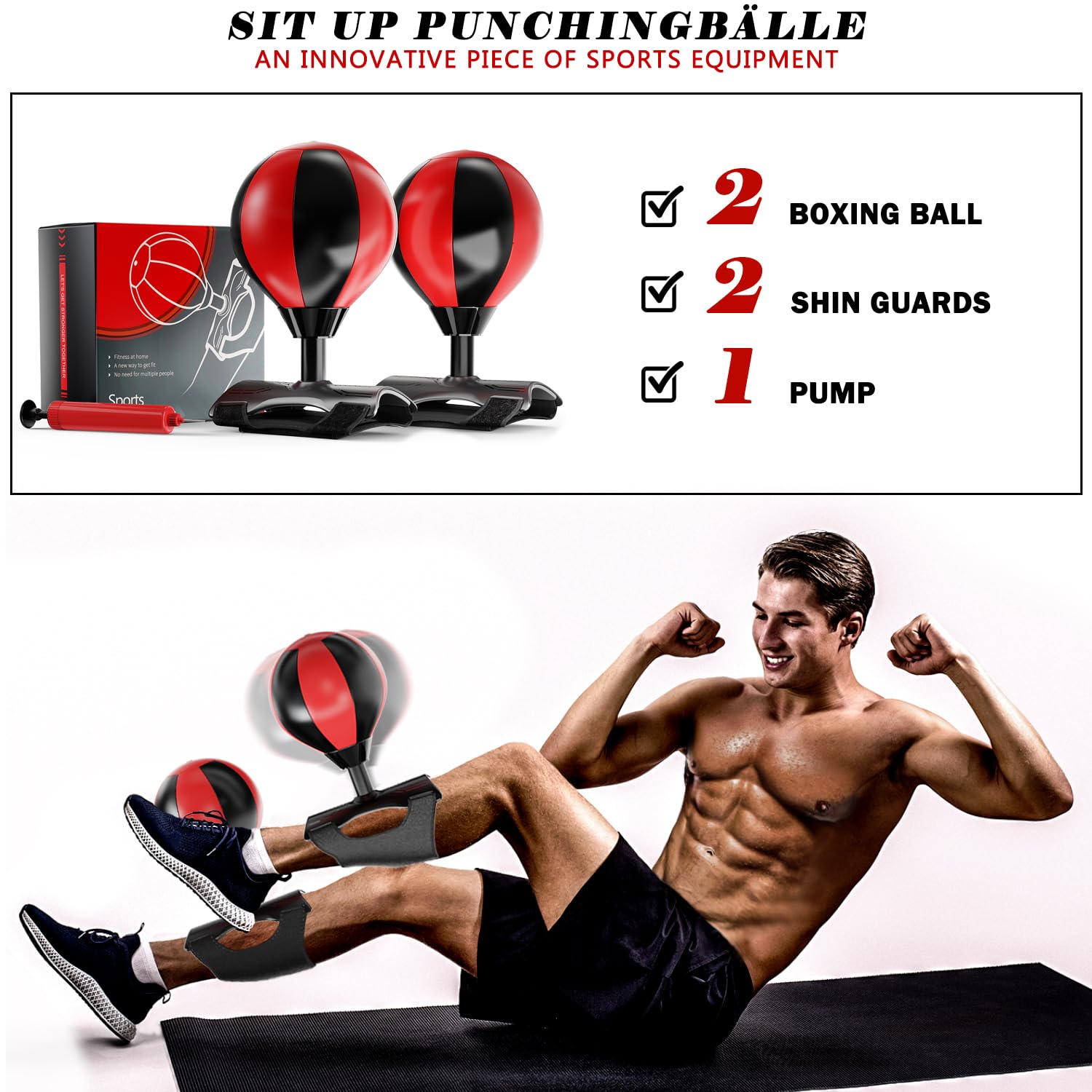 Sit Up Punchingball,Abdominale con Saco de Boxeo y Espinilleras, Innovador y Divertido Equipo de Fitness para el Hogar.
