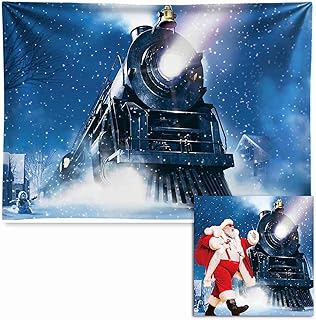 TURKIO 8x6ftFabric Winter Night Train Photography Backdrop No Wrinkles Wonderland Railway Polar Express Background Snowflake Portrait Photobooth Banner Party Decor Photo Studio Props