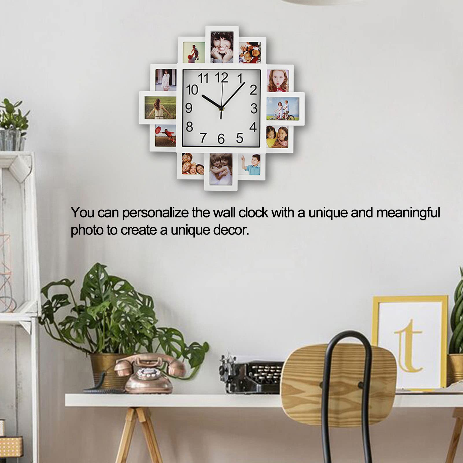 Reloj de Pared con Marco de Fotos Blanco de 15.35 Pulgadas, Reloj Personalizado con Varias Fotos, Reloj de Bricolaje, Decoración Moderna, Cita Familiar, Pegatinas de Pared, Kit de Reloj, Decoración Mo
