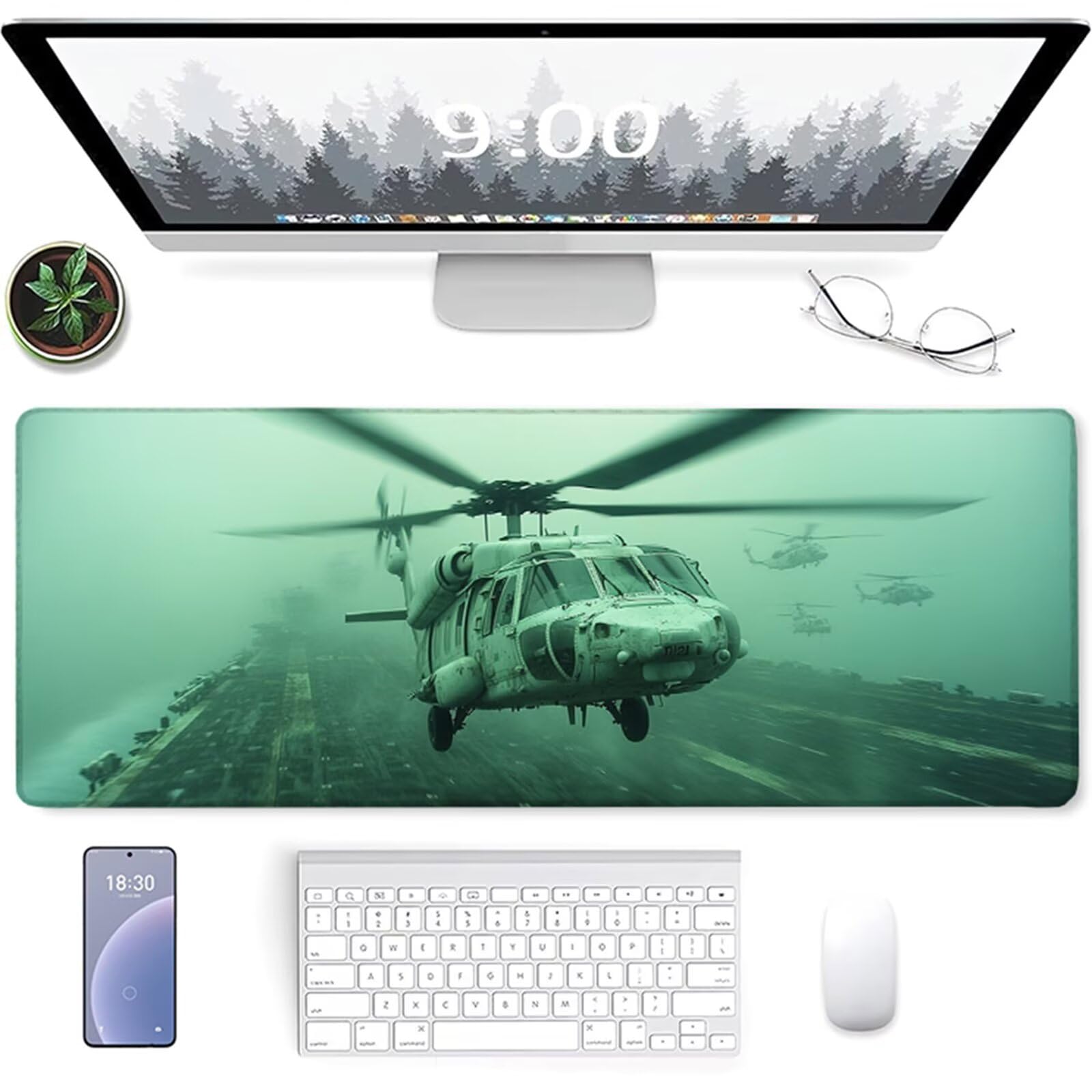 Tappetino Mouse Aereo, Tappetino Mouse XXL 1500x800x3mm, Mousepad Gaming Accessori Scrivania, Sottomano Scrivania con Base in Gomma Antiscivolo, Ufficio Accessori, per Ufficio, Gaming, Verde 5-2941