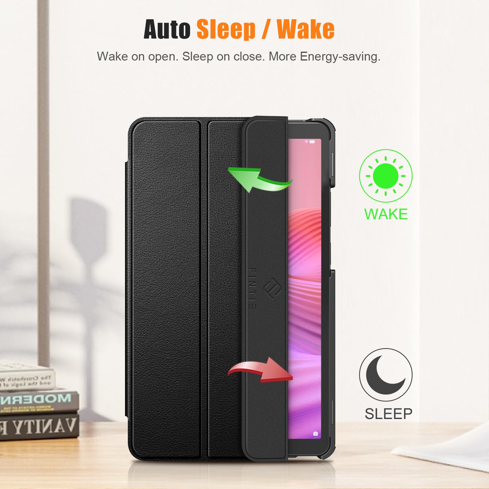 Fintie Etui do Lenovo Tab One 8,7 cala 2025 – ultra cienkie, super lekkie, ze sztucznej skóry, etui ochronne z funkcją automatycznego wygaszenia/wybudzenia, czarne