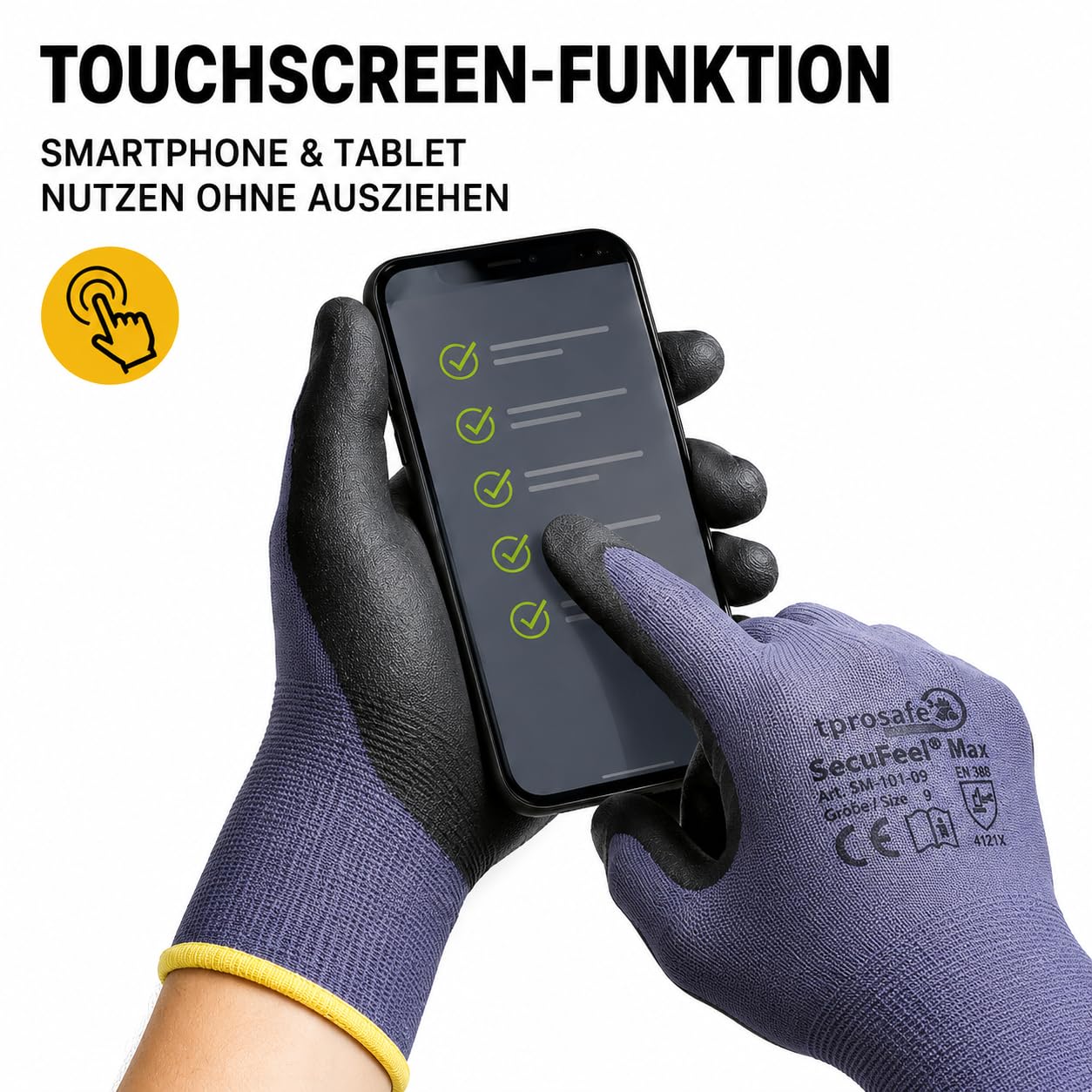 SecuFeel Max 12 Paar Arbeitshandschuhe Gr. 11 | Montagehandschuhe aus Nylon | Nitril-Mikroschaum-Beschichtung | Touchscreen-Funktion | Atmungsaktiv & robust | Ideal für KFZ, Logistik sowie Handwerk
