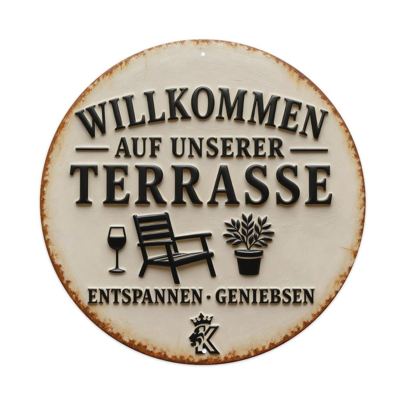 Zlatcbu Vintage German Terrace Welcome Relax Sign Metal Tin Sign Retro Wall Art Poster, Decor For Home Living Room Bar Cafe Garage, 8X8 Inch