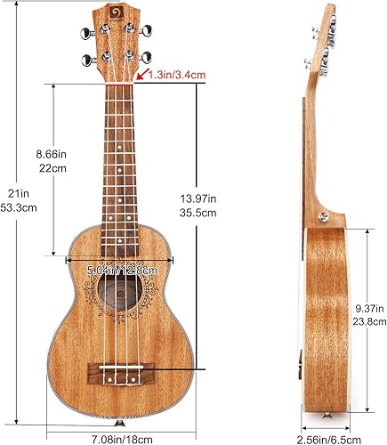 Miniatura 6 de Ukelele de caoba soprano de 21 pulgadas, ukelele acústico profesional de cuatro cuerdas de madera hawaiana Uke kit para principiantes para niños,