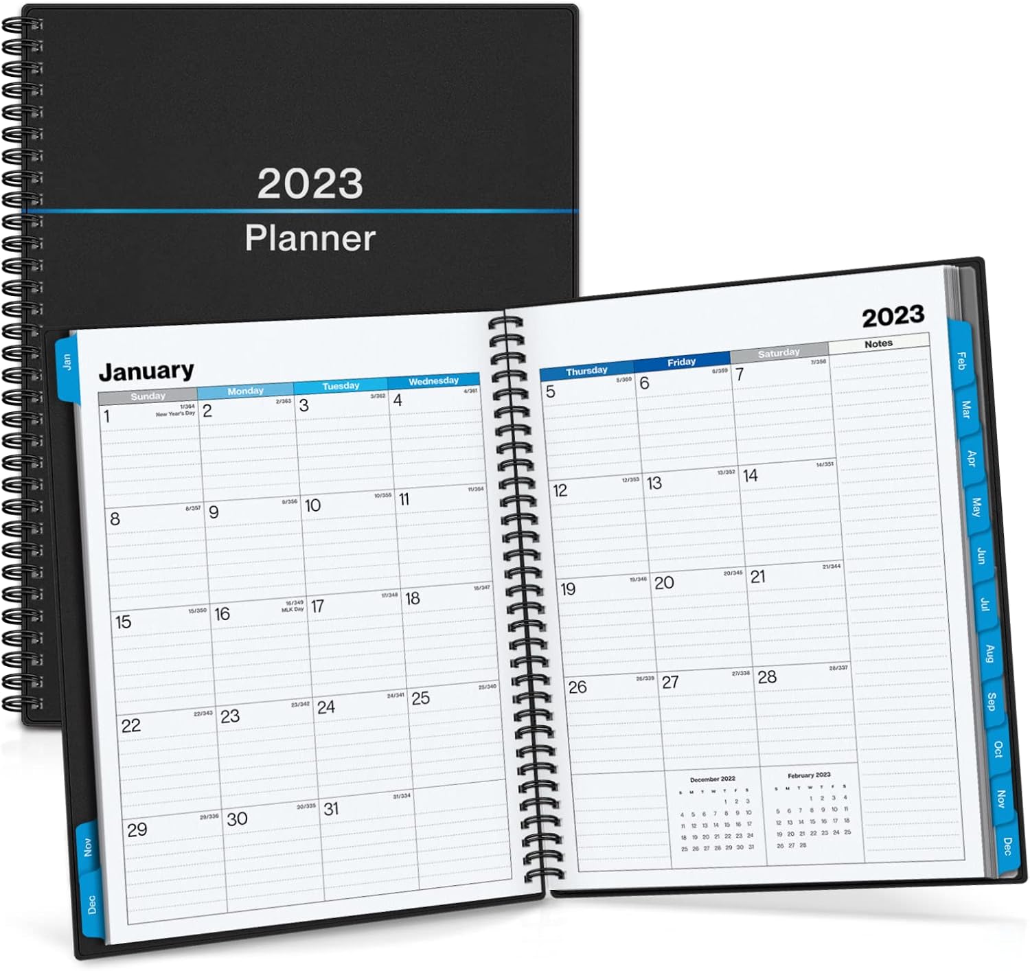 Dunwell 2023 Planner Weekly Monthly (8.5x11), 2023 Large Planner Book, Big Agenda 8 1/2 x 11, Yearly Calendar Planner, Monthly Tabs, Bookmark, Notes, 8" Inner Pocket, Stickers