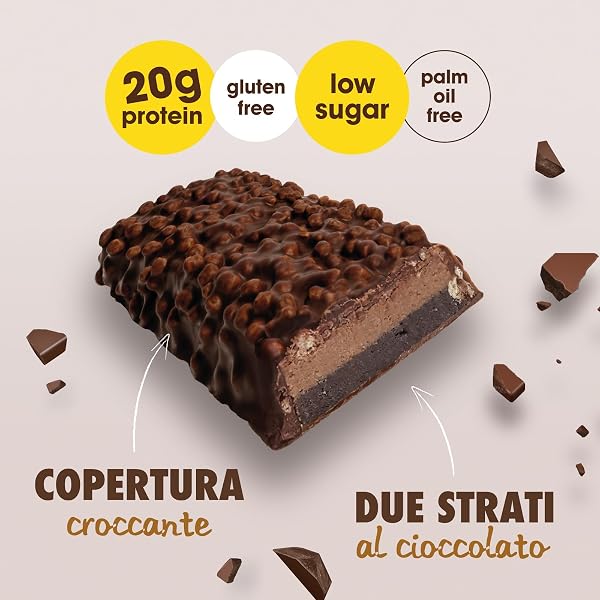 Enervit, The Protein Deal Crunchy Double Choco Storm, Barrette Proteiche, Gusto Cioccolato Fondente, 20g di Proteine, 0,1g di Zuccheri, Snack Goloso, Senza Glutine, 12 Barrette da 55g - 3
